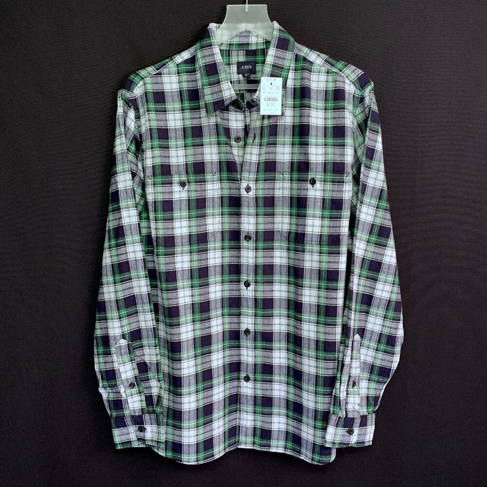 J CREW Double-Pocket Twill Shirt Size MEDIUM Color Blue/White Plaid NWT's